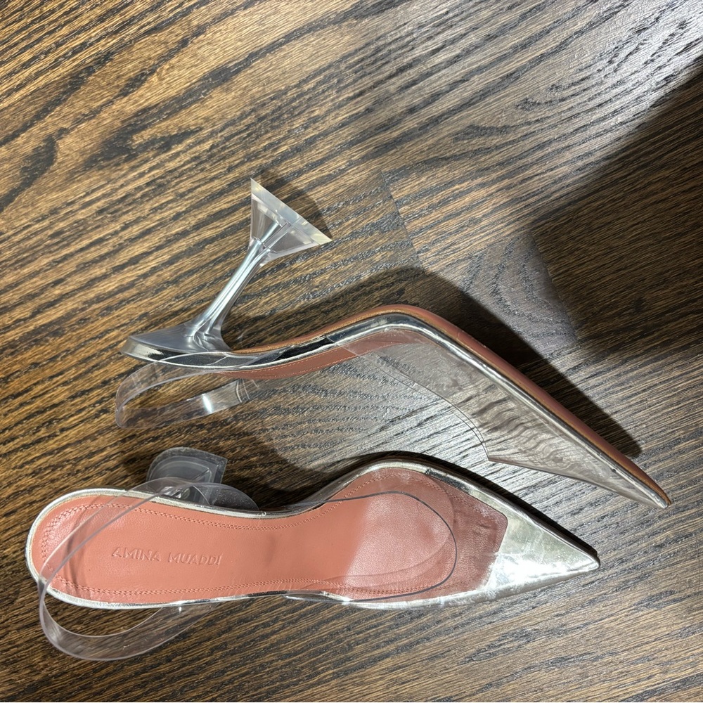Amina Muaddi Slingback Clear Pointed Heels size 7.5B/37.5 EU